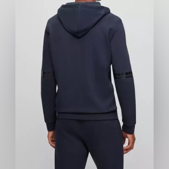 HUGO BOSS Cotton-Piqué Zip-Up Hoodie Dark Blue Size M | Made in Portugal - Picture 3 of 14